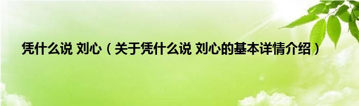 凭什么说 刘心（关于凭什么说 刘心的基本详情介绍）