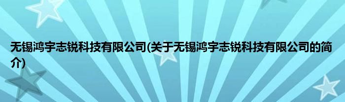 无锡鸿宇志锐科技有限公司(关于无锡鸿宇志锐科技有限公司的简介)