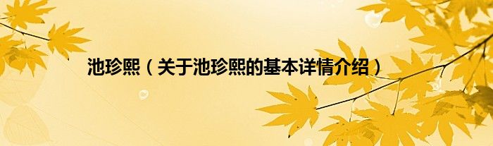 池珍熙(关于池珍熙的基本详情介绍)