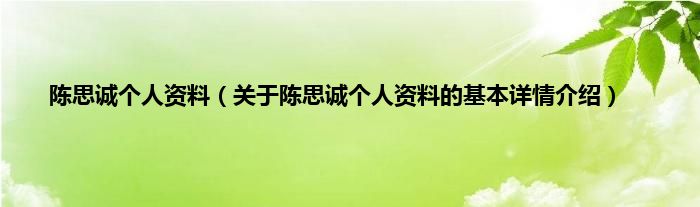 陈思诚个人资料（关于陈思诚个人资料的基本详情介绍）