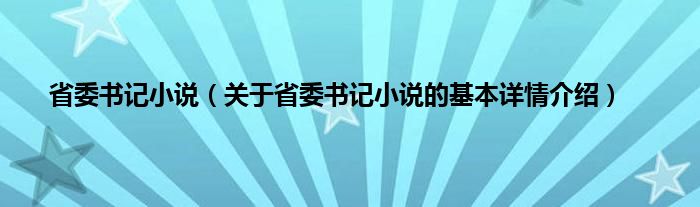 省委书记小说(关于省委书记小说的基本详情介绍)