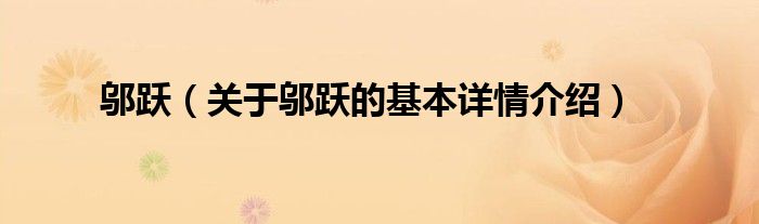 邬跃（关于邬跃的基本详情介绍）