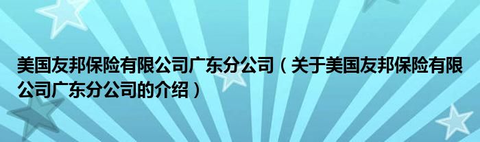 美国友邦保险有限公司广东分公司(关于美国友邦保险有限公司广东分公司的介绍)