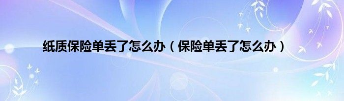 纸质保险单丢了怎么办（保险单丢了怎么办）