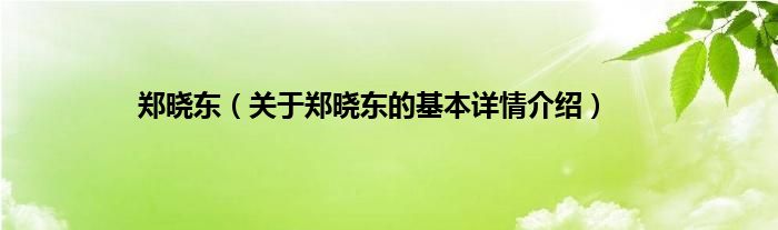 郑晓东（关于郑晓东的基本详情介绍）