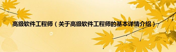 高级软件工程师（关于高级软件工程师的基本详情介绍）