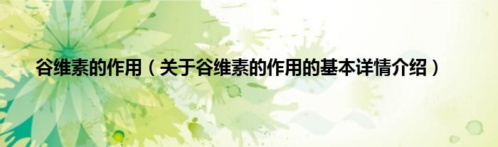 谷维素的作用（关于谷维素的作用的基本详情介绍）